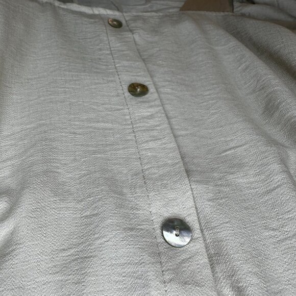 soft Beige Empire dress Sz:S Fashioned with mother of pearl buttons.100% Viscose - Picture 3 of 8